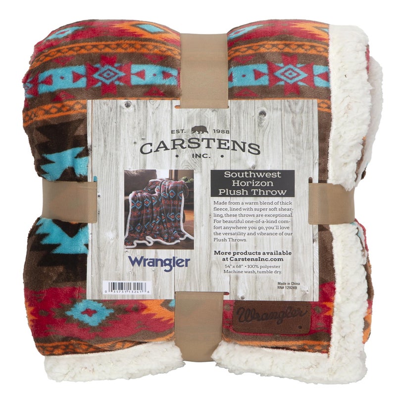 Carstens, Inc بطانية كارستينز، إنك. رانجلر فائقة الجودة ناعمة جداً من شيربا فليس بحجم كبير 54" x 68"، أفق الجنوب الغربي - Image 1